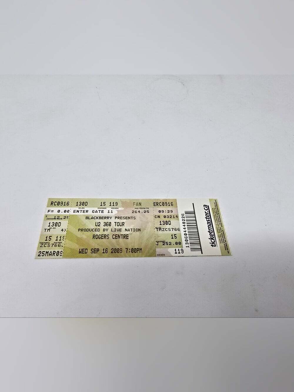 U2 Concert Stub 360 Tour Toronto Ticket 2009 Rogers Centre Rock Band Music